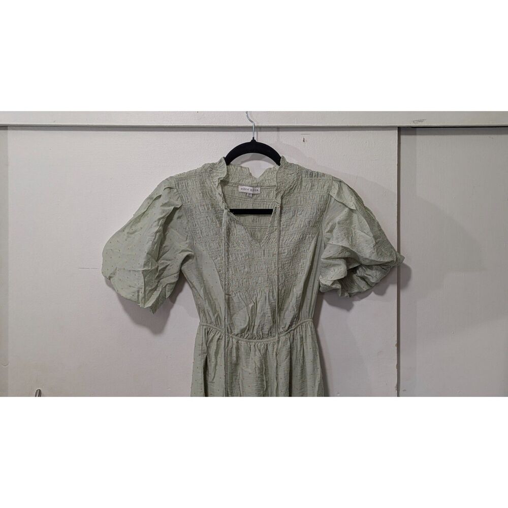 Moon River Tiered Mint Green Dress with Pastel Orange Polka Dots XS
